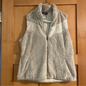 Patagonia Tan and Cream Faux Fur Vest with Chevron Pattern